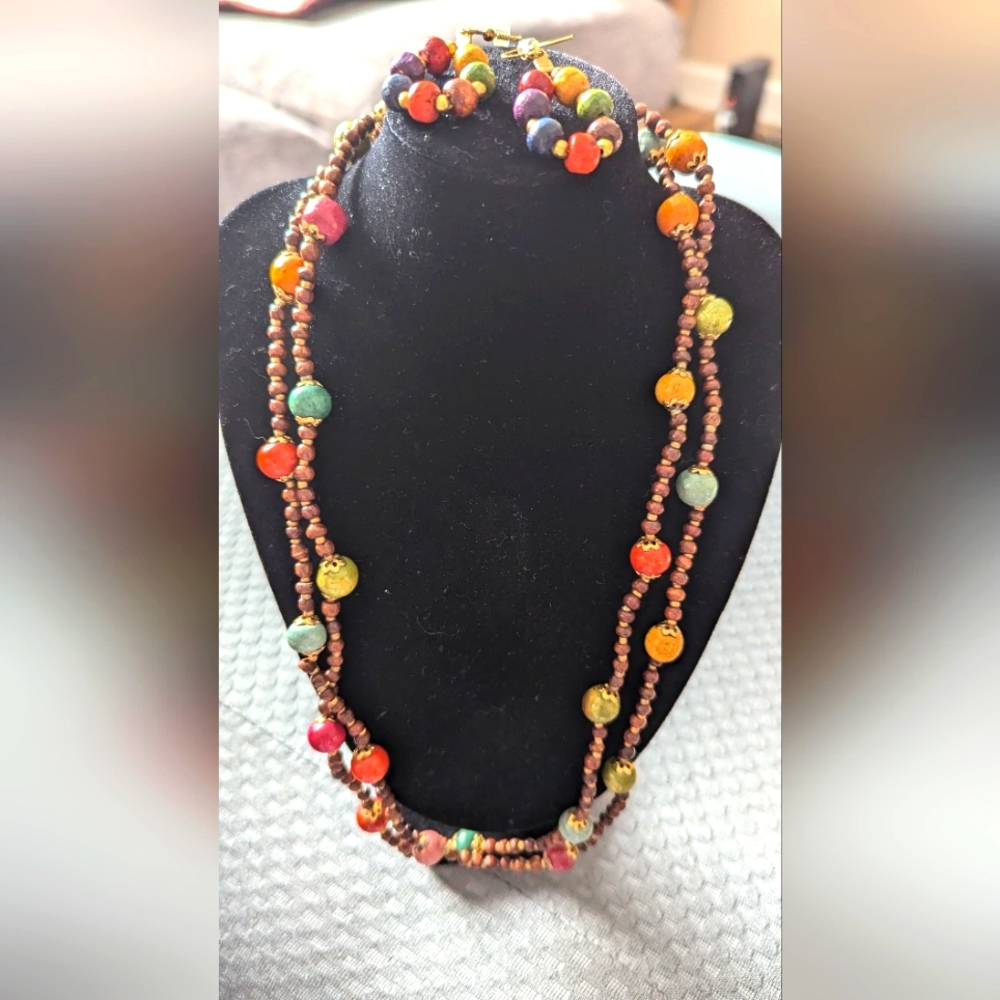Multicolor Beaded Necklace and Earring Set